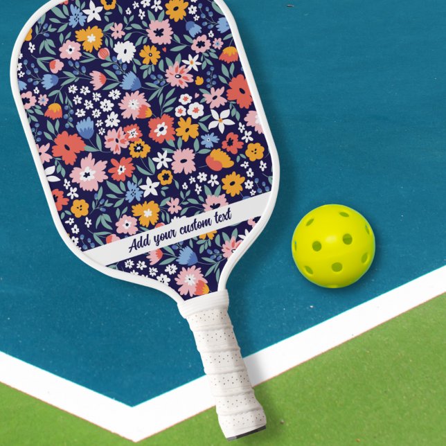 Colourful Pink Blue Garden Flowers Custom Text Nam Pickleball Paddle (Creator Uploaded)