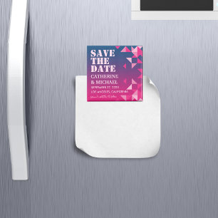 Colourful Pink & Blue Geometric Save The Date Magnet