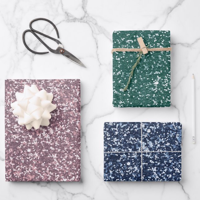 Colourful Pink Blue Green Holiday Sparkles Wrapping Paper Sheet (Front)