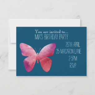 Colourful pink butterfly girl's birthday party invitation