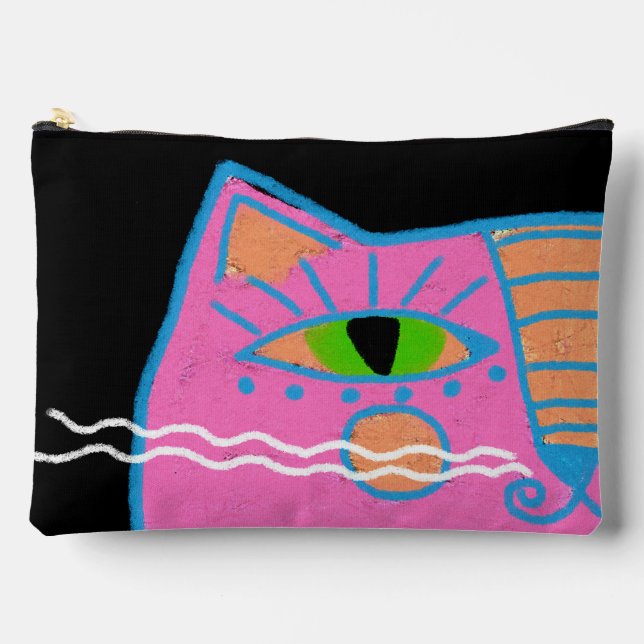 Colourful Pink Cat Abstract Art Accessory Pouch (Front)