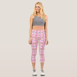 Colourful Pink Clouds and Rainbows Capri Leggings