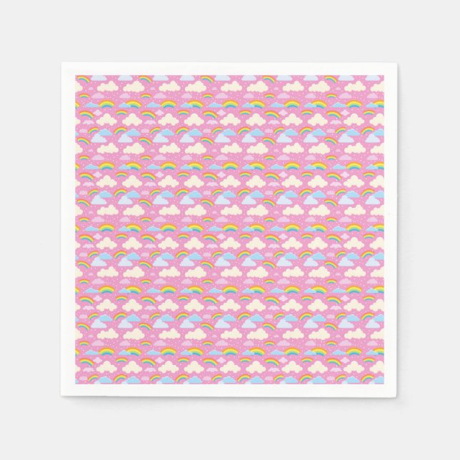 Colourful Pink Clouds and Rainbows Napkin (Front)