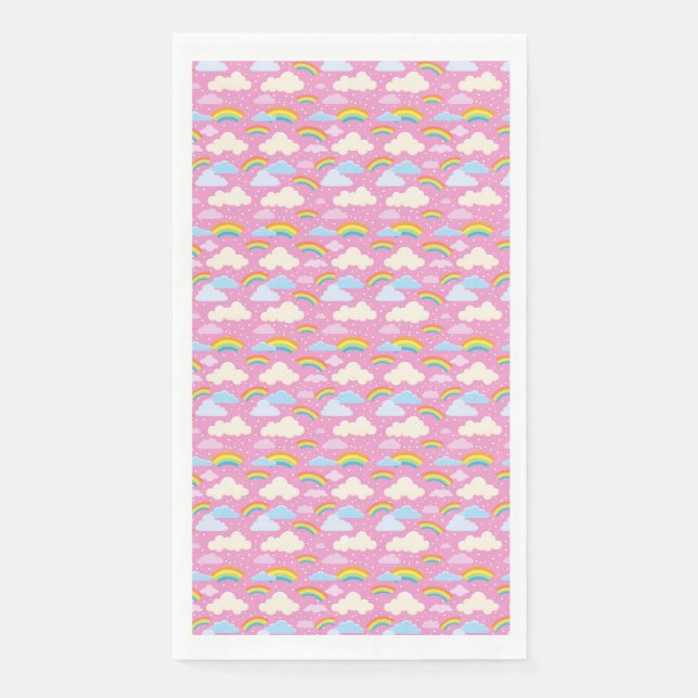 Colourful Pink Clouds and Rainbows Napkin (Front)
