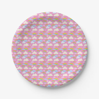 Colourful Pink Clouds and Rainbows Paper Plate