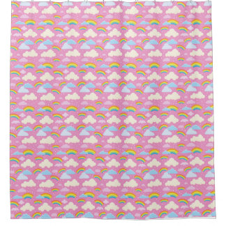 Colourful Pink Clouds and Rainbows Shower Curtain