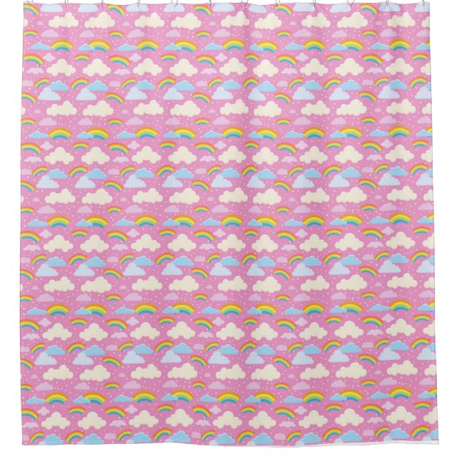Colourful Pink Clouds and Rainbows Shower Curtain (Front)