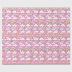 Colourful Pink Clouds and Rainbows Wrapping Paper