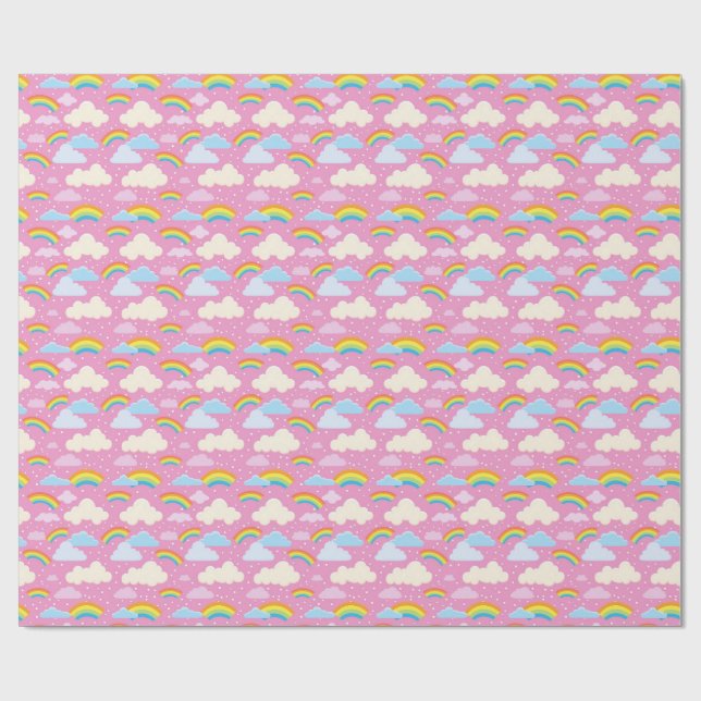Colourful Pink Clouds and Rainbows Wrapping Paper (Flat)