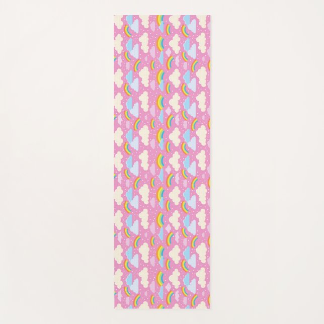 Colourful Pink Clouds and Rainbows Yoga Mat (Front)