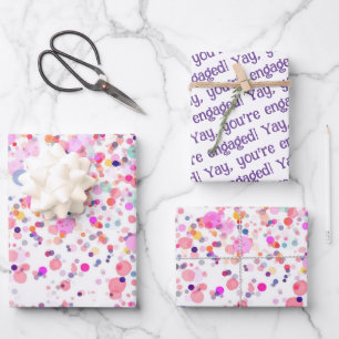Colourful Pink Confetti Engagement Wrapping Paper Sheet