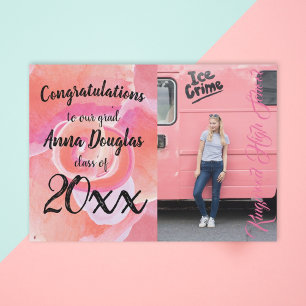 Colourful Pink Coral Floral Graduation Announcemen Invitation