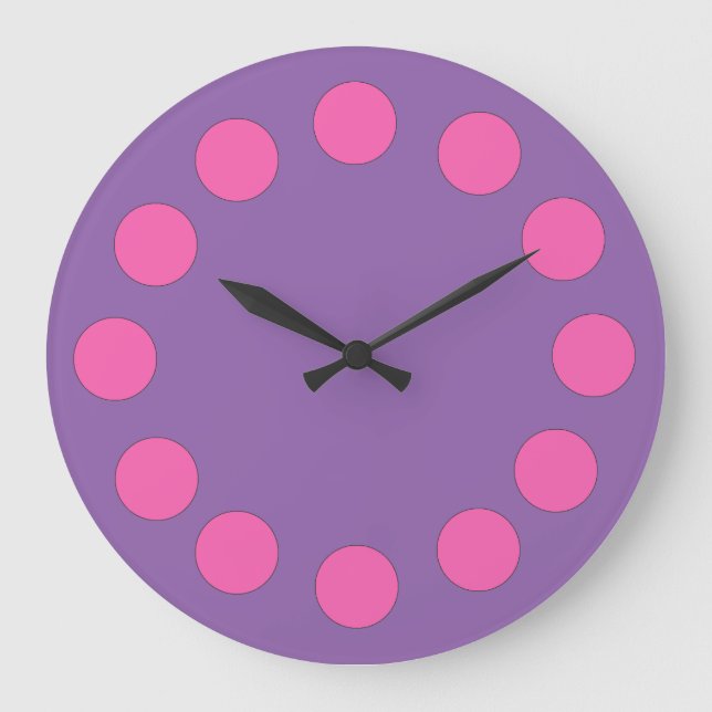 Colourful Pink Dots on Custom Colour Large Clock (Front)
