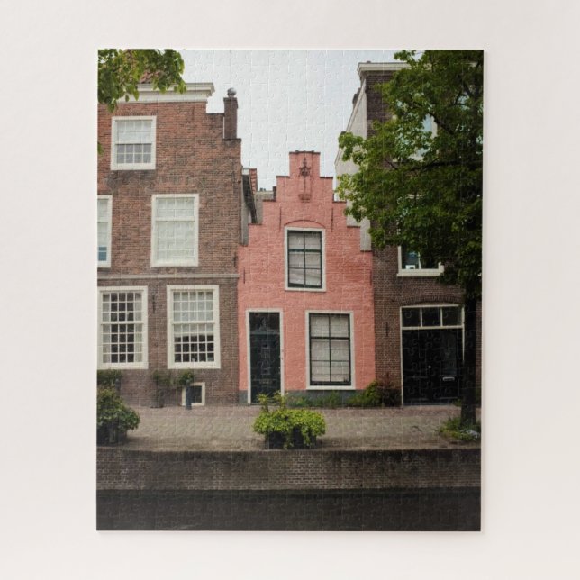 Colourful Pink Dutch Canal House Leiden Netherland Jigsaw Puzzle (Vertical)