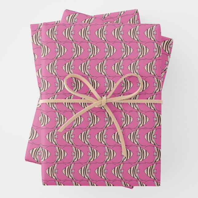 Colourful pink fish pattern wrapping paper sheet (In situ)
