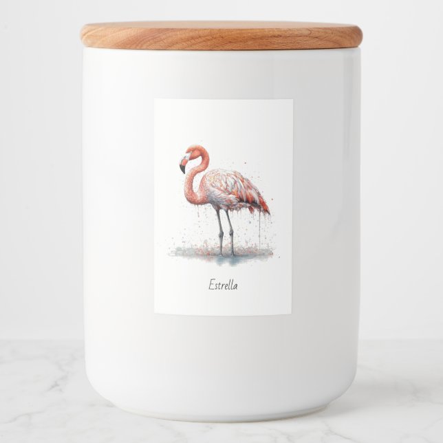 Colourful Pink Flamingo, customisable Food Label (Front)