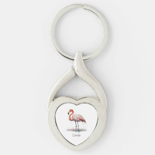Colourful Pink Flamingo, customisable Key Ring