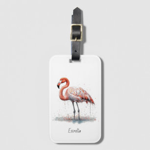 Colourful Pink Flamingo, customisable Luggage Tag