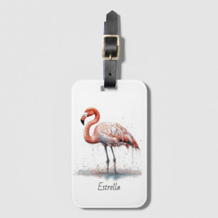 Colourful Pink Flamingo, customisable Luggage Tag