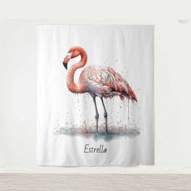 Colourful Pink Flamingo, customisable Tapestry (Front)