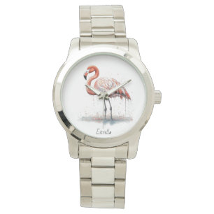 Colourful Pink Flamingo, customisable Watch