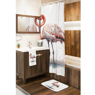 Colourful Pink Flamingo in pointillism Shower Curtain
