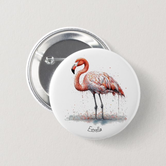 Colourful Pink Flamingo in Pointillism Style 6 Cm Round Badge (Front & Back)