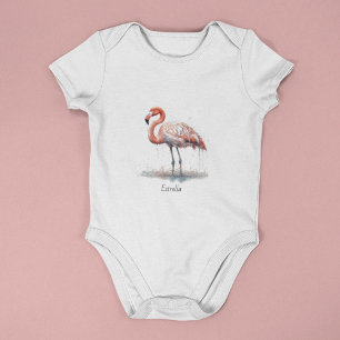 Colourful Pink Flamingo in Pointillism Style Baby Bodysuit