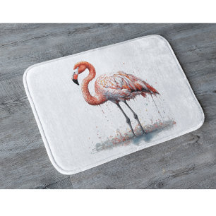 Colourful Pink Flamingo in Pointillism Style Bath Mat