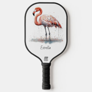 Colourful Pink Flamingo in Pointillism Style Pickleball Paddle