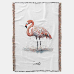 Colourful Pink Flamingo in Pointillism Style Throw Blanket