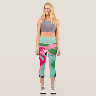 Colourful Pink Flamingo Tropical Paradise Capri Le Leggings