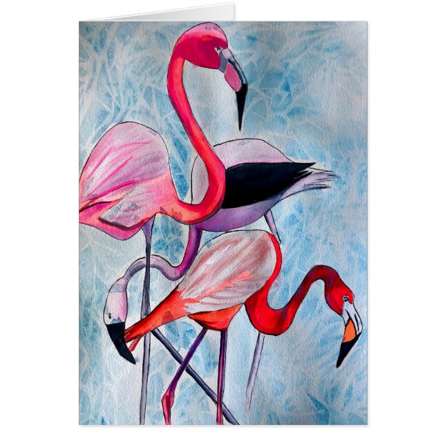 Colourful pink flamingo watercolor art (Front)