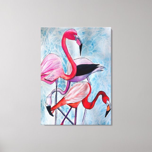 Colourful pink flamingo watercolor art canvas print (Front)
