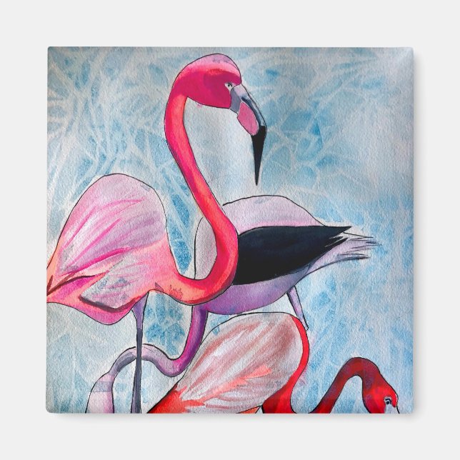 Colourful pink flamingo watercolor art magnet (Front)