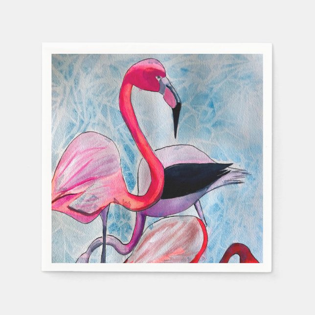 Colourful pink flamingo watercolor art napkin (Front)