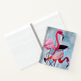 Colourful pink flamingo watercolor art notebook