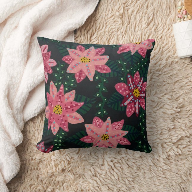 Colourful Pink Floral Bouquet  Cushion (Blanket)