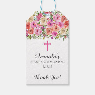 Colourful Pink Floral Holy Communion Favour Gift T Tags