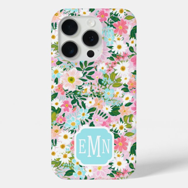 Colourful Pink Flower Garden Monogrammed Case-Mate iPhone Case (Back)
