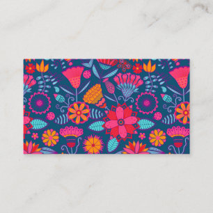 Colourful Pink Folk Art Floral Business Card