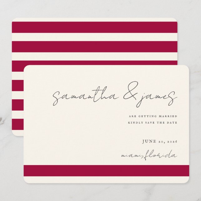 Colourful Pink Fuchsia Stripes Handwritten Save The Date (Front/Back)
