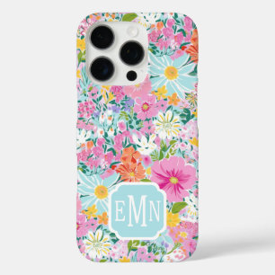 Colourful Pink Garden Monogrammed iPhone 16 Pro Case