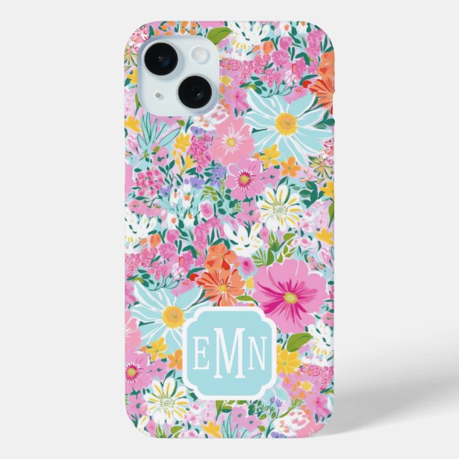 Colourful Pink Garden Monogrammed Case-Mate iPhone Case (Back)