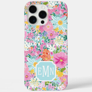 Colourful Pink Garden Monogrammed iPhone 16 Pro Max Case