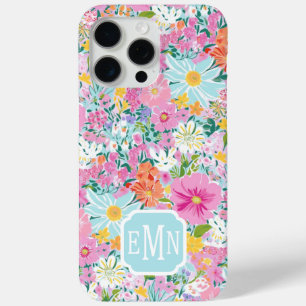 Colourful Pink Garden Monogrammed iPhone 15 Pro Max Case