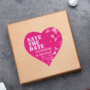 Colourful Pink Geometric Wedding Save The Date Heart Sticker