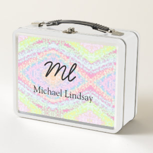 Colourful pink glittersparkle stars add your name metal lunch box