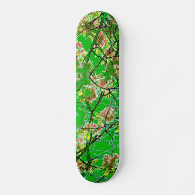 Colourful pink green abstract floral design skateboard (Front)
