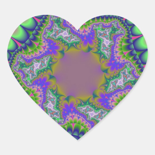 Colourful Pink, Green and Blue Fractal Heart Sticker (Front)